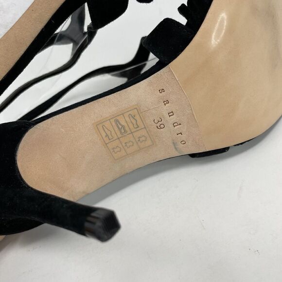 SANDRO Paris Strappy Sandals Womens 39 US 8 Black Suede Heels Zipper - Picture 11 of 11